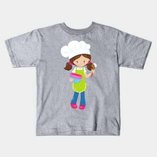Baking, Baker, Bakery, Cute Girl, Brown Hair Kids T-Shirt